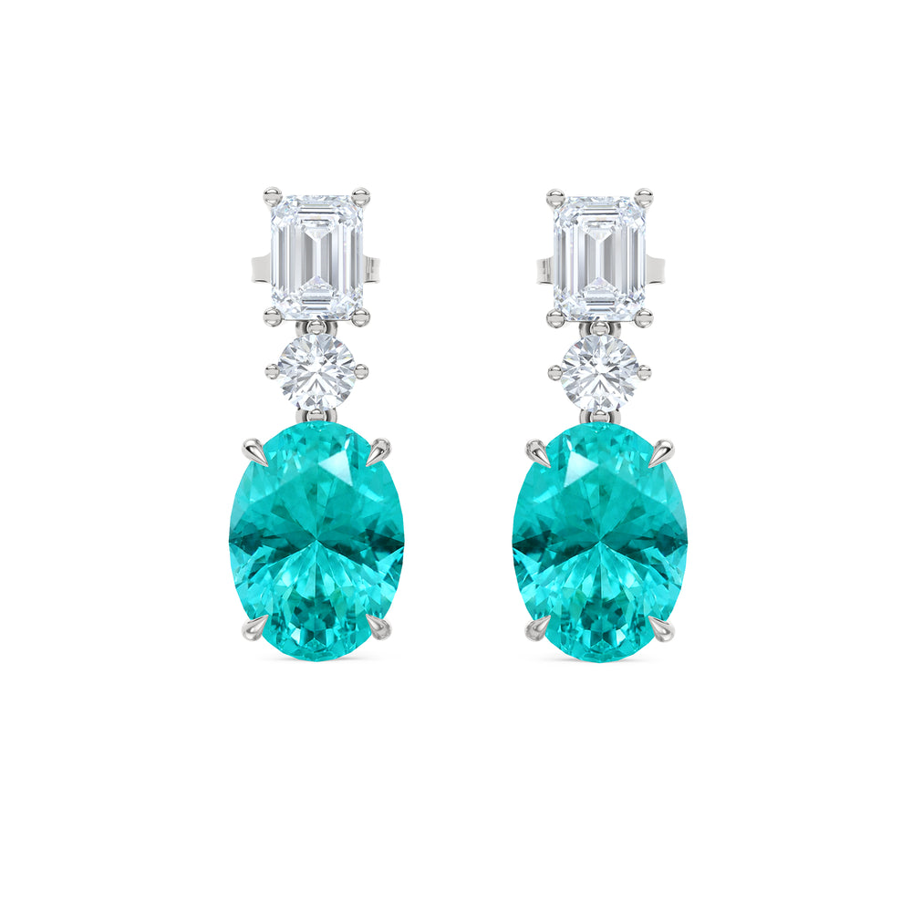 10.00ct Oval Cut Lab Paraíba YAG Drop Earrings in 14K White Gold