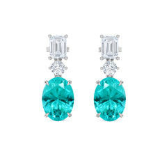 10.00ct Oval Cut Lab Paraíba YAG Drop Earrings in 14K White Gold