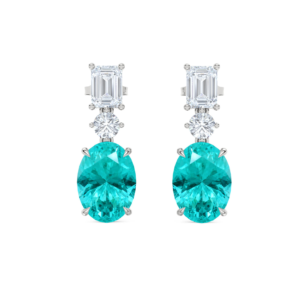 10.00ct Oval Cut Lab Paraíba YAG Drop Earrings in 14K White Gold