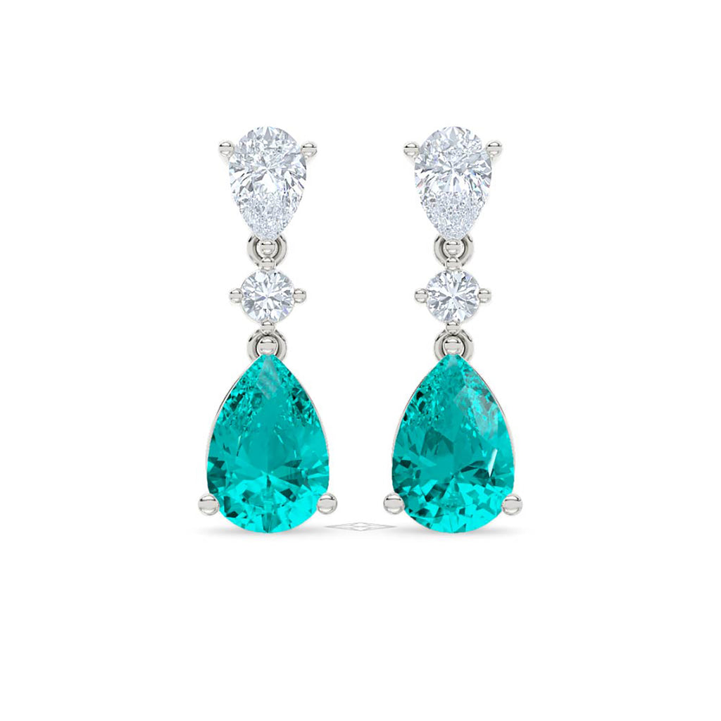 9.00ct Pear Cut Lab Paraíba Drop Earrings in 14K White Gold