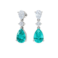 9.00ct Pear Cut Lab Paraíba YAG Drop Earrings in 14K White Gold