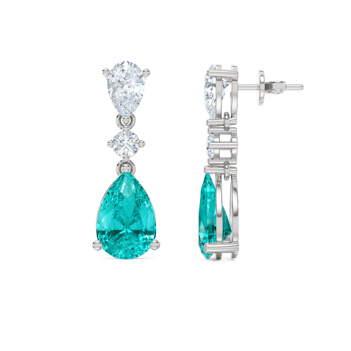 9.00ct Pear Cut Lab Paraíba YAG Drop Earrings in 14K White Gold