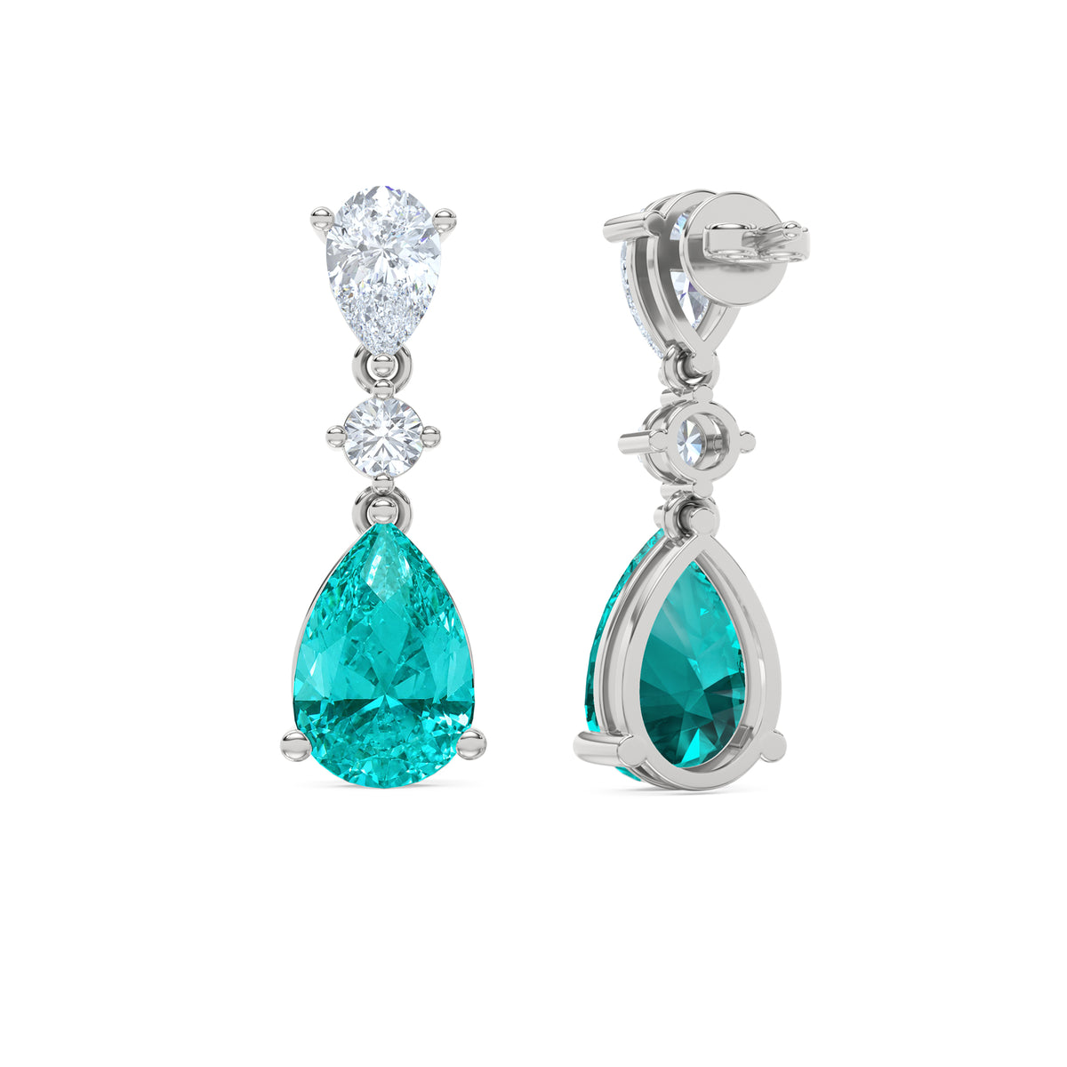 9.00ct Pear Cut Lab Paraíba YAG Drop Earrings in 14K White Gold