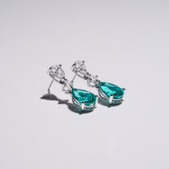 9.00ct Pear Cut Lab Paraíba YAG Drop Earrings in 14K White Gold