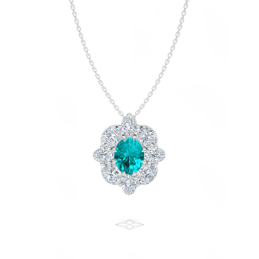 3.20ct Oval Cut Lab Paraíba Halo Pendant Necklace in 14K White Gold