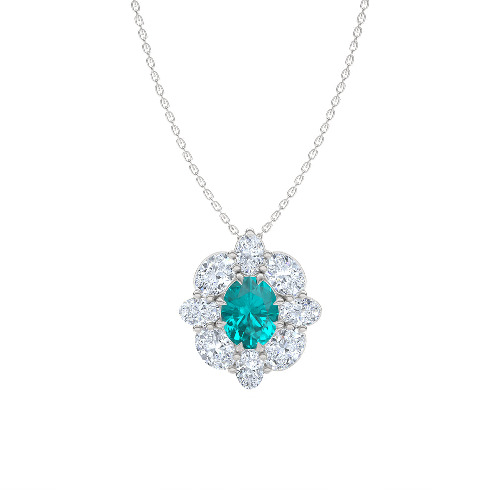 3.20ct Oval Cut Lab Paraíba YAG Halo Pendant Necklace in 14K White Gold