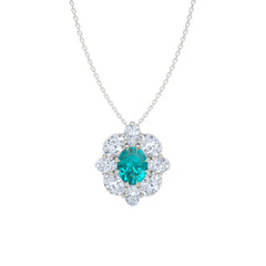 3.20ct Oval Cut Lab Paraíba YAG Halo Pendant Necklace in 14K White Gold