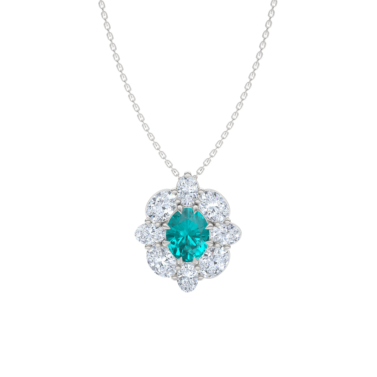 3.20ct Oval Cut Lab Paraíba YAG Halo Pendant Necklace in 14K White Gold