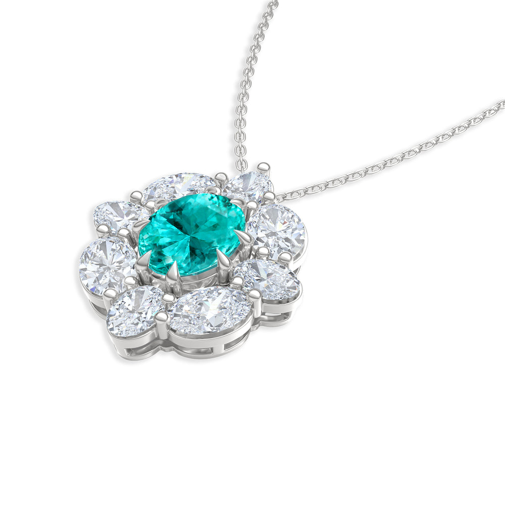 3.20ct Oval Cut Lab Paraíba YAG Halo Pendant Necklace in 14K White Gold