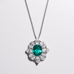 3.20ct Oval Cut Lab Paraíba YAG Halo Pendant Necklace in 14K White Gold