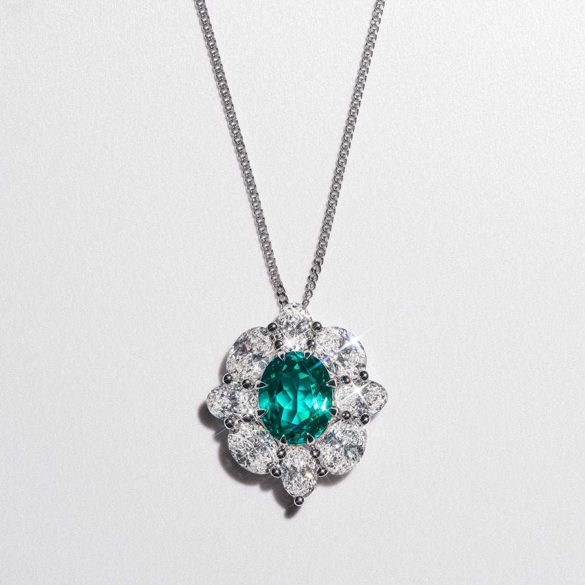 3.20ct Oval Cut Lab Paraíba YAG Halo Pendant Necklace in 14K White Gold
