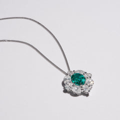 3.20ct Oval Cut Lab Paraíba YAG Halo Pendant Necklace in 14K White Gold