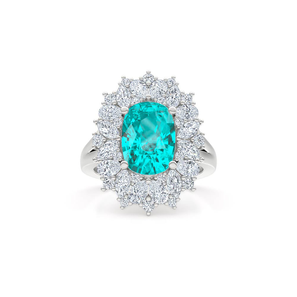 6.10ct Oval Cut Lab Paraíba Halo Ring in 14K White Gold
