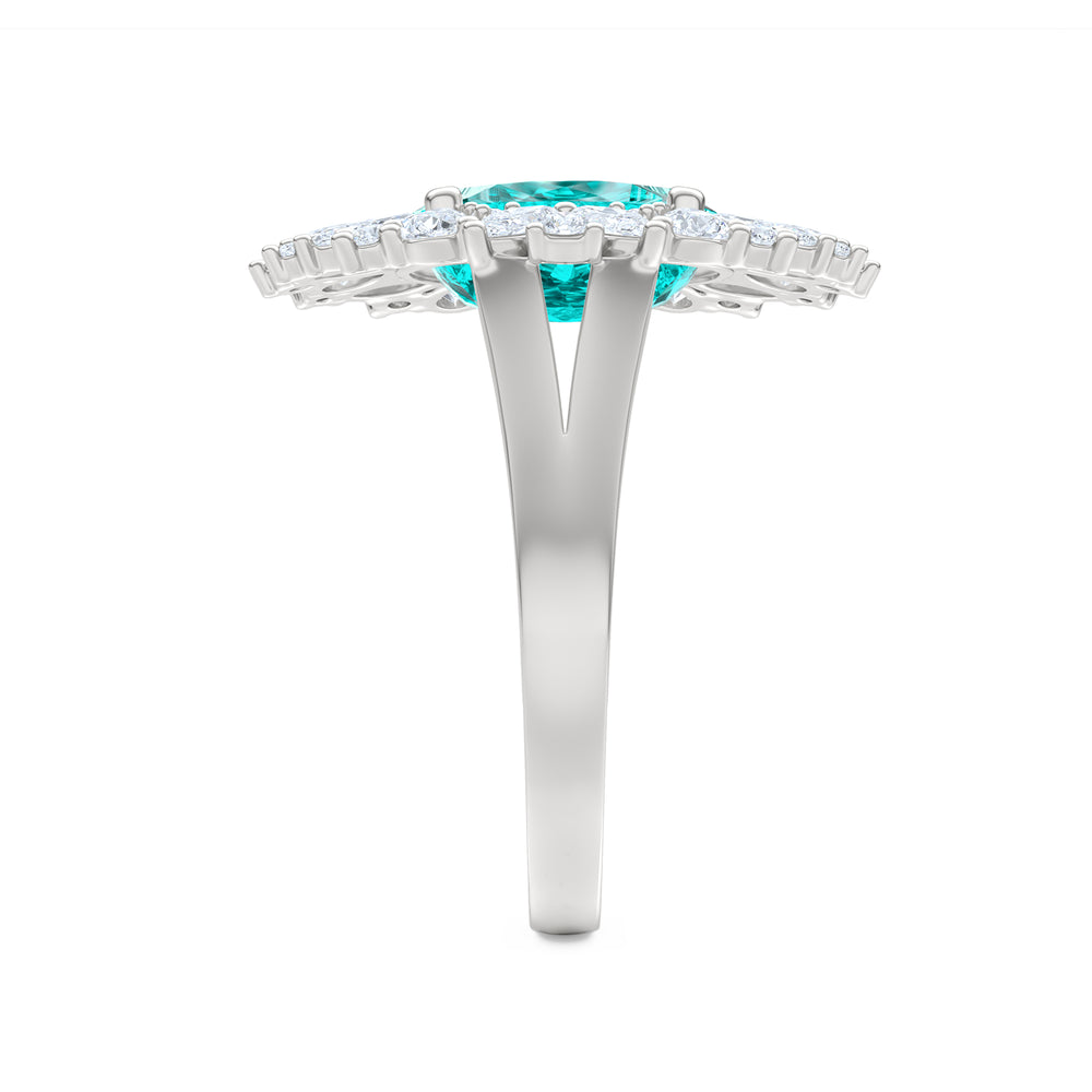 6.10ct Oval Cut Lab Paraíba YAG Halo Ring in 14K White Gold