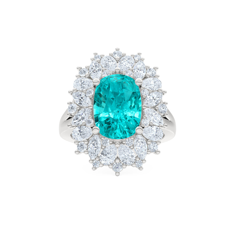 6.10ct Oval Cut Lab Paraíba YAG Halo Ring in 14K White Gold