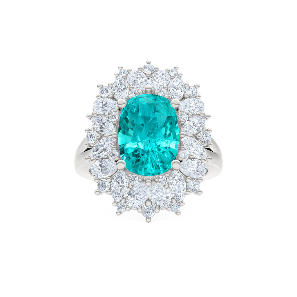 6.10ct Oval Cut Lab Paraíba YAG Halo Ring in 14K White Gold