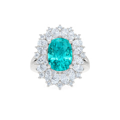 6.10ct Oval Cut Lab Paraíba YAG Halo Ring in 14K White Gold