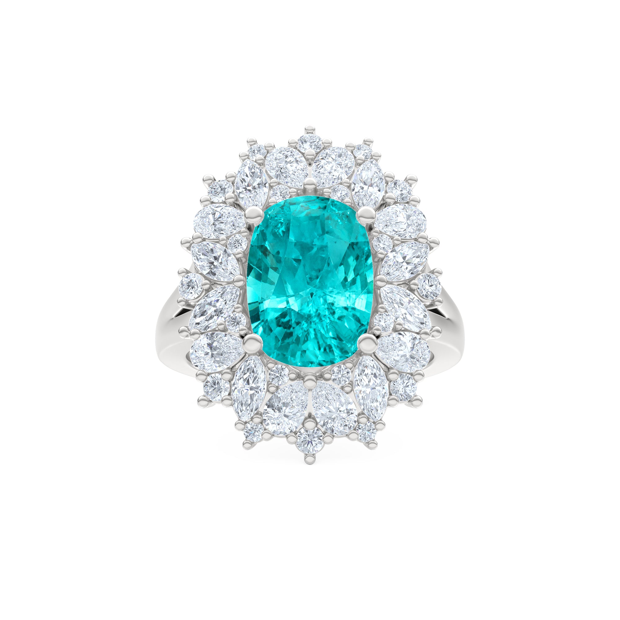 6.10ct Oval Cut Lab Paraíba YAG Halo Ring in 14K White Gold