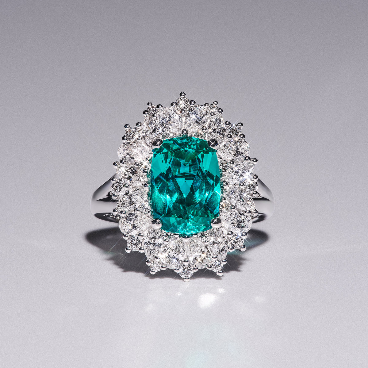 6.10ct Oval Cut Lab Paraíba YAG Halo Ring in 14K White Gold