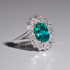 6.10ct Oval Cut Lab Paraíba YAG Halo Ring in 14K White Gold