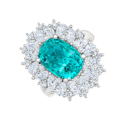 6.10ct Oval Cut Lab Paraíba YAG Halo Ring in 14K White Gold