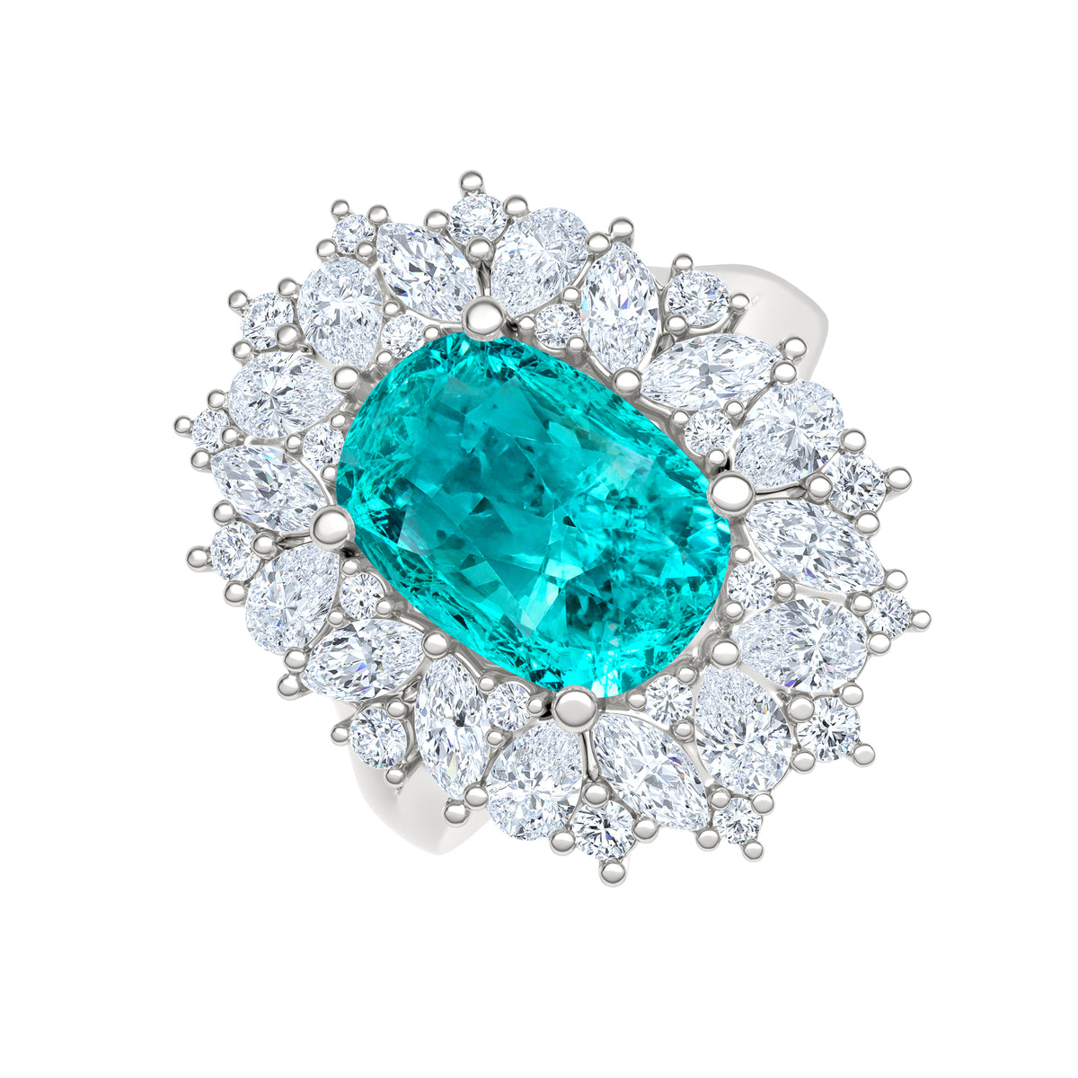 6.10ct Oval Cut Lab Paraíba YAG Halo Ring in 14K White Gold