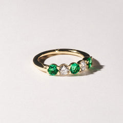 Solene 0.75ct Round Cut Lab Emerald and Lab Diamond Half Eternity Ring in 18K Yellow Gold
