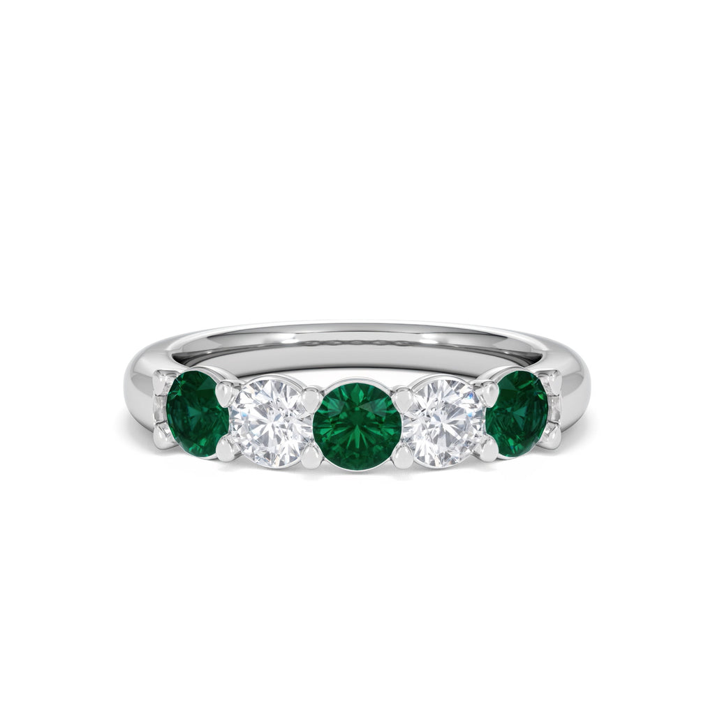 Solene 0.75ct Round Cut Lab Emerald and  Lab Diamond Half Eternity Ring in 18K White Gold