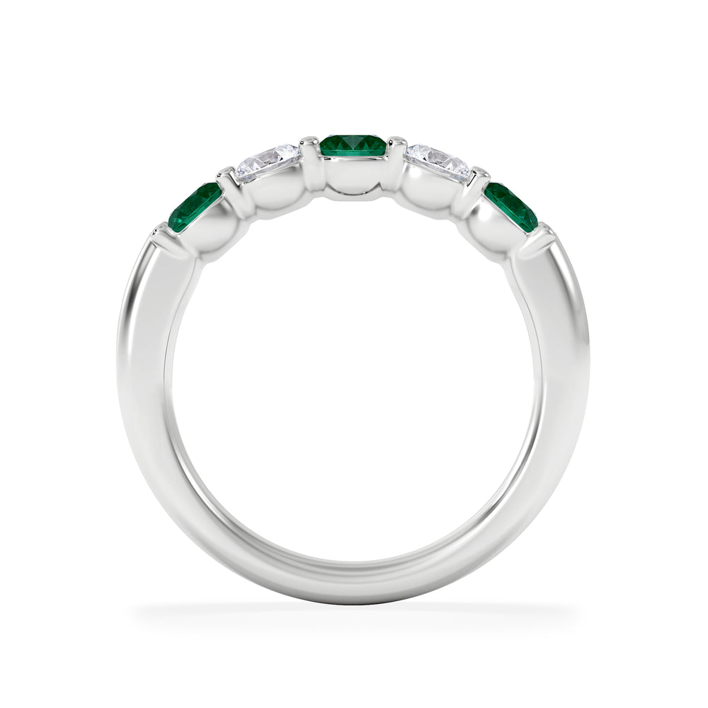Solene 0.75ct Round Cut Lab Emerald and  Lab Diamond Half Eternity Ring in 18K White Gold