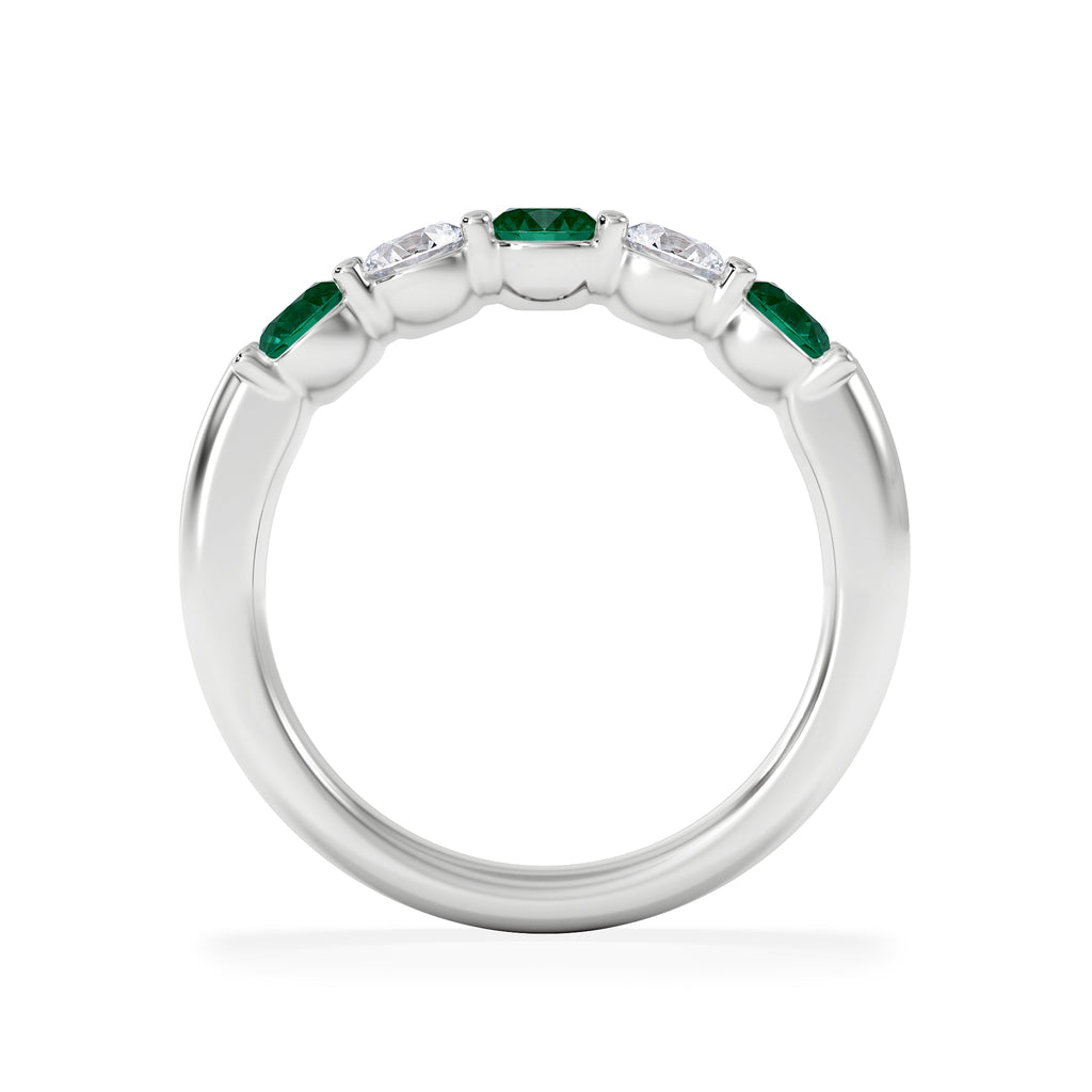 Solene 0.75ct Round Cut Lab Emerald and  Lab Diamond Half Eternity Ring in 18K White Gold