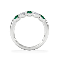 Solene 0.75ct Round Cut Lab Emerald and  Lab Diamond Half Eternity Ring in 18K White Gold
