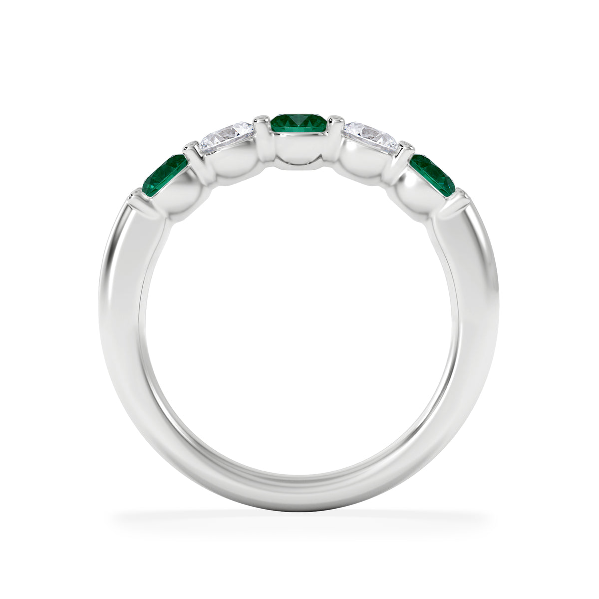 Solene 0.75ct Round Cut Lab Emerald and  Lab Diamond Half Eternity Ring in 18K White Gold