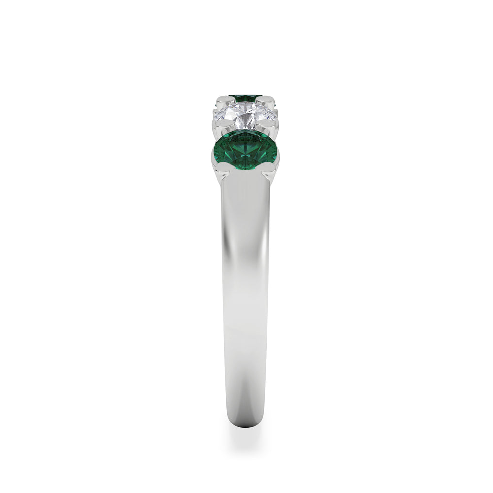 Solene 0.75ct Round Cut Lab Emerald and  Lab Diamond Half Eternity Ring in 18K White Gold
