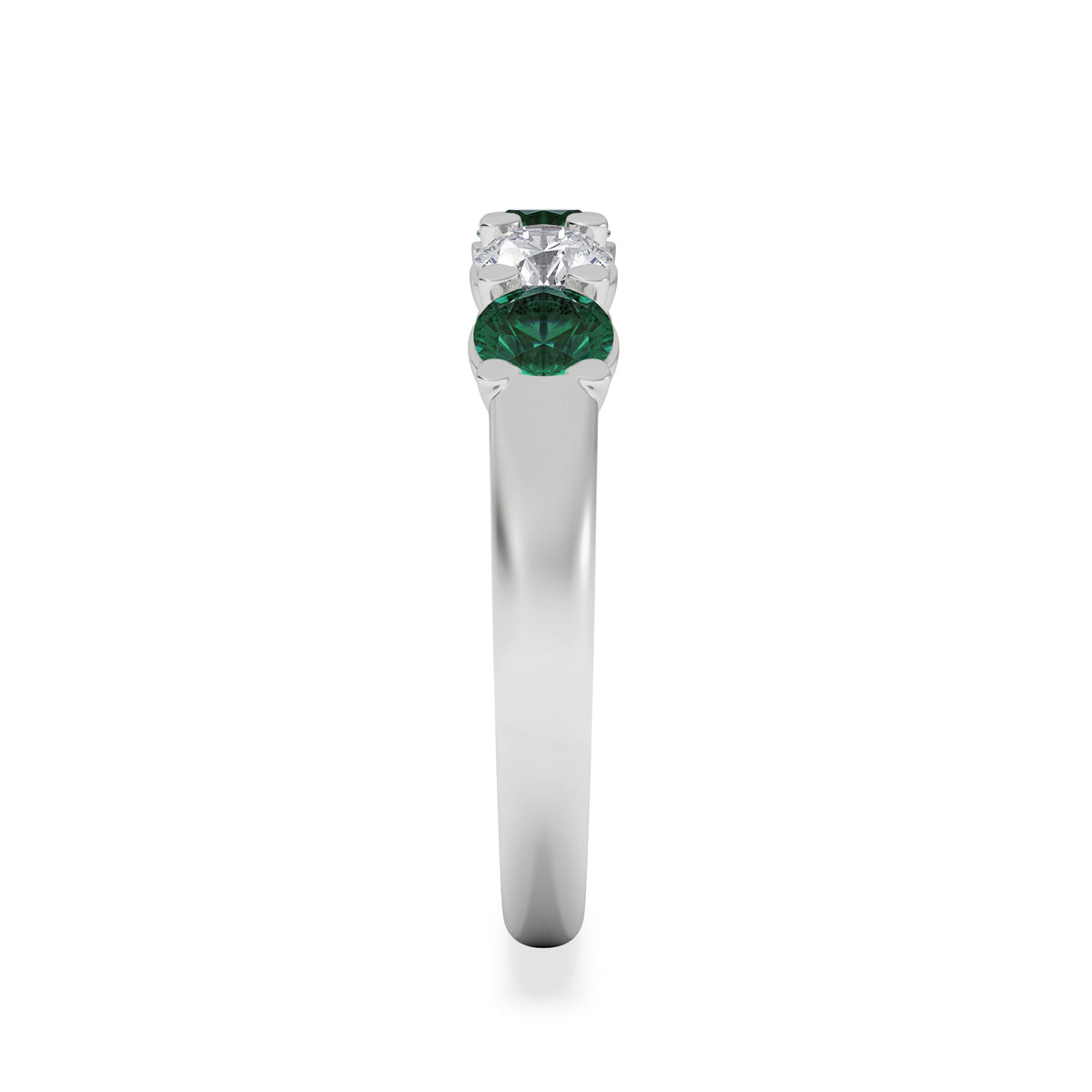 Solene 0.75ct Round Cut Lab Emerald and  Lab Diamond Half Eternity Ring in 18K White Gold
