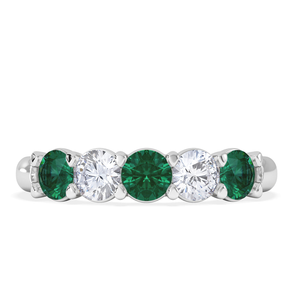 Solene 0.75ct Round Cut Lab Emerald and  Lab Diamond Half Eternity Ring in 18K White Gold
