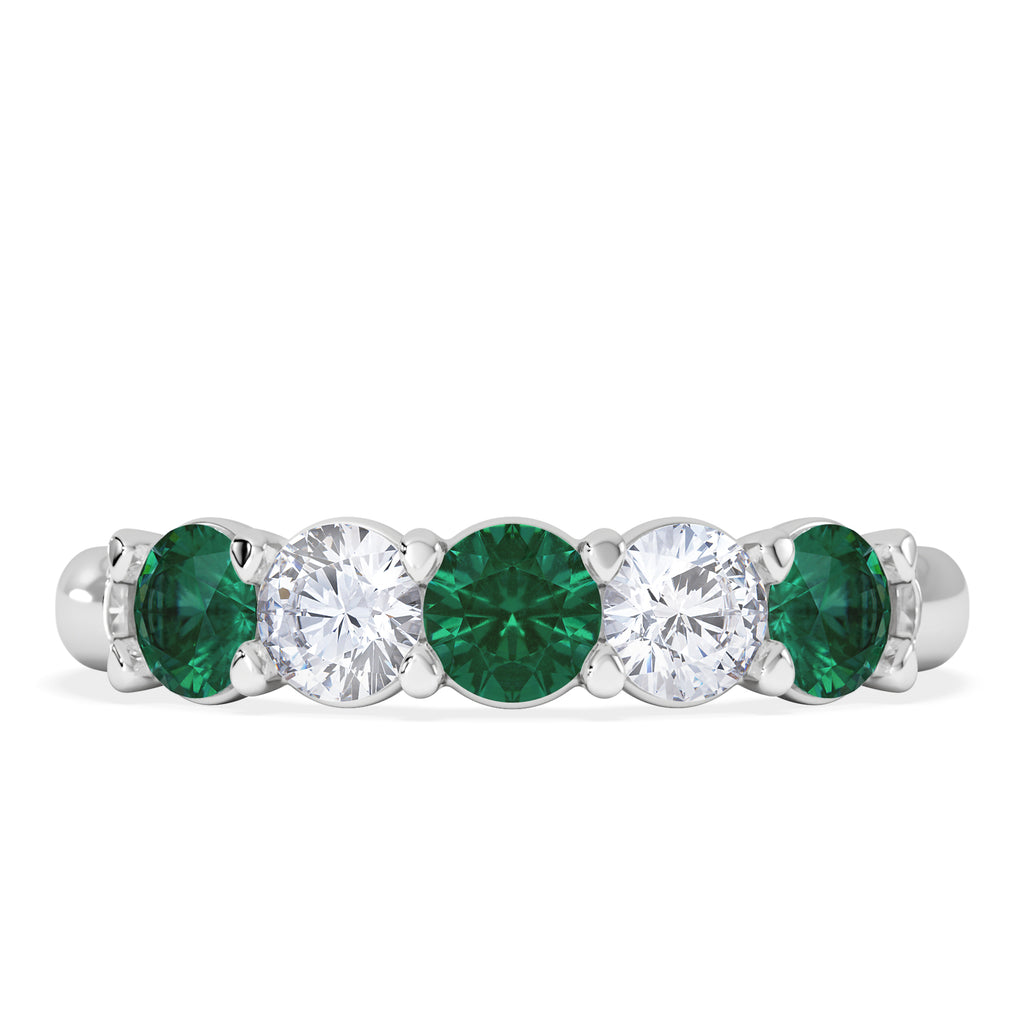 Solene 0.75ct Round Cut Lab Emerald and  Lab Diamond Half Eternity Ring in 18K White Gold