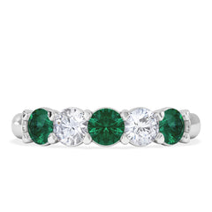 Solene 0.75ct Round Cut Lab Emerald and  Lab Diamond Half Eternity Ring in 18K White Gold