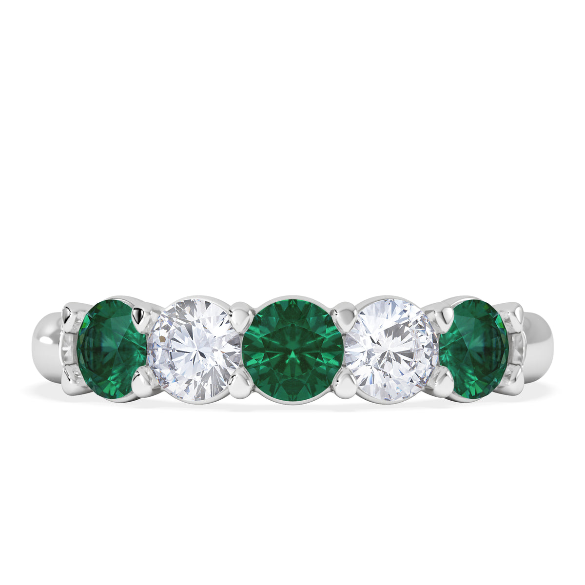 Solene 0.75ct Round Cut Lab Emerald and  Lab Diamond Half Eternity Ring in 18K White Gold