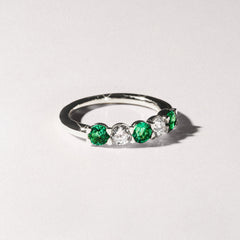 Solene 0.75ct Round Cut Lab Emerald and  Lab Diamond Half Eternity Ring in 18K White Gold