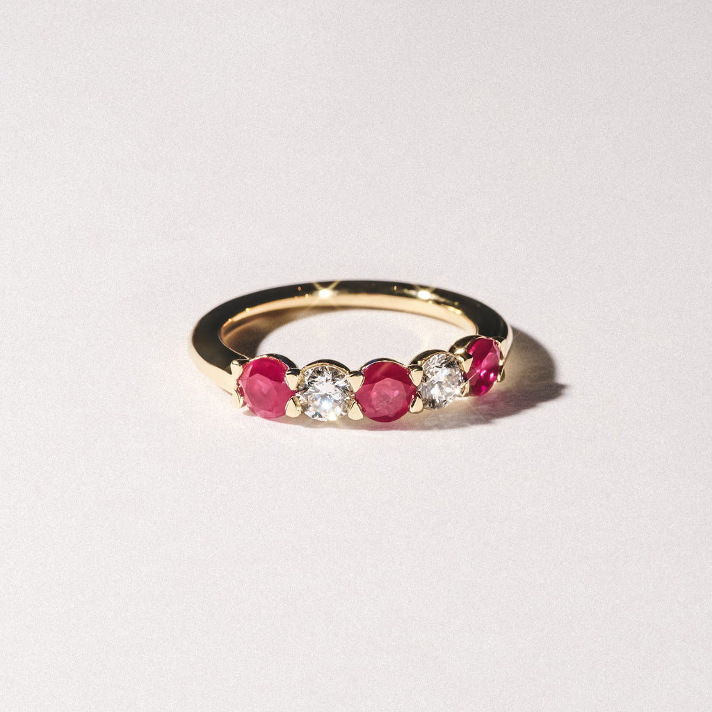 Solene 0.75ct Round Cut Lab Ruby and Lab Diamond Half Eternity Ring in 18K Yellow Gold