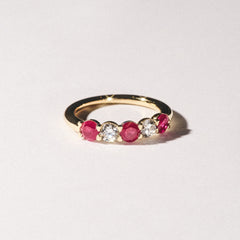 Solene 0.75ct Round Cut Lab Ruby and Lab Diamond Half Eternity Ring in 18K Yellow Gold