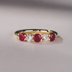 Solene 0.75ct Round Cut Lab Ruby and Lab Diamond Half Eternity Ring in 18K Yellow Gold
