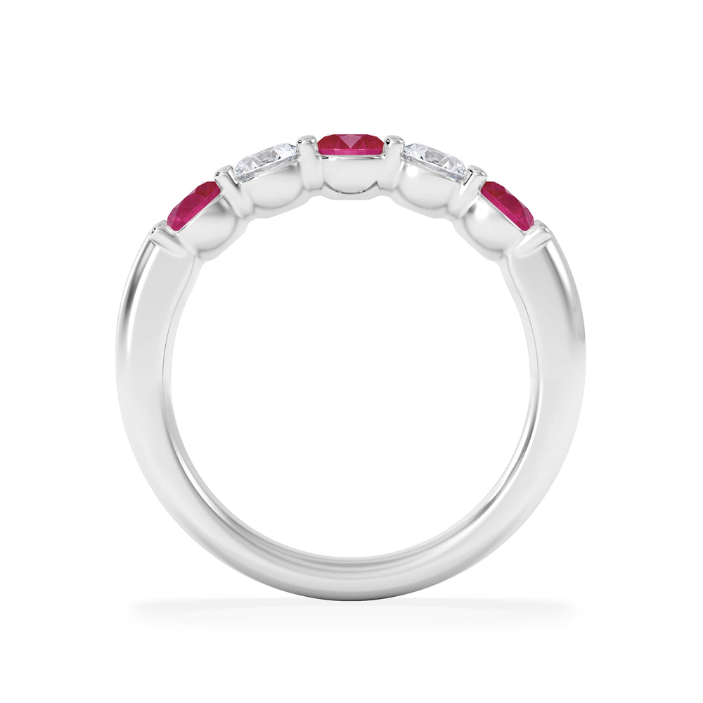 Solene 0.75ct Round Cut Lab Ruby and Lab Diamond Half Eternity Ring in 18K White Gold