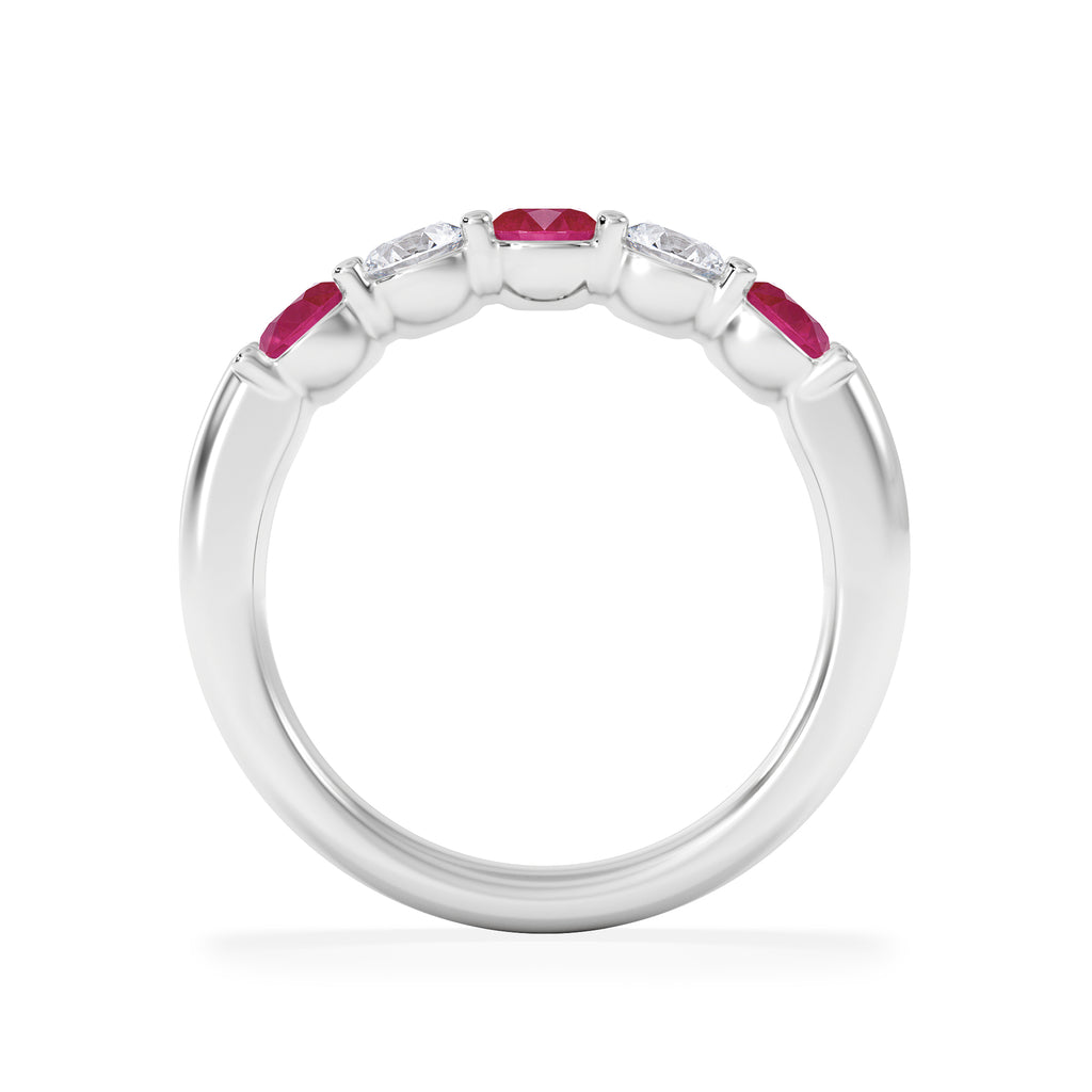 Solene 0.75ct Round Cut Lab Ruby and Lab Diamond Half Eternity Ring in 18K White Gold
