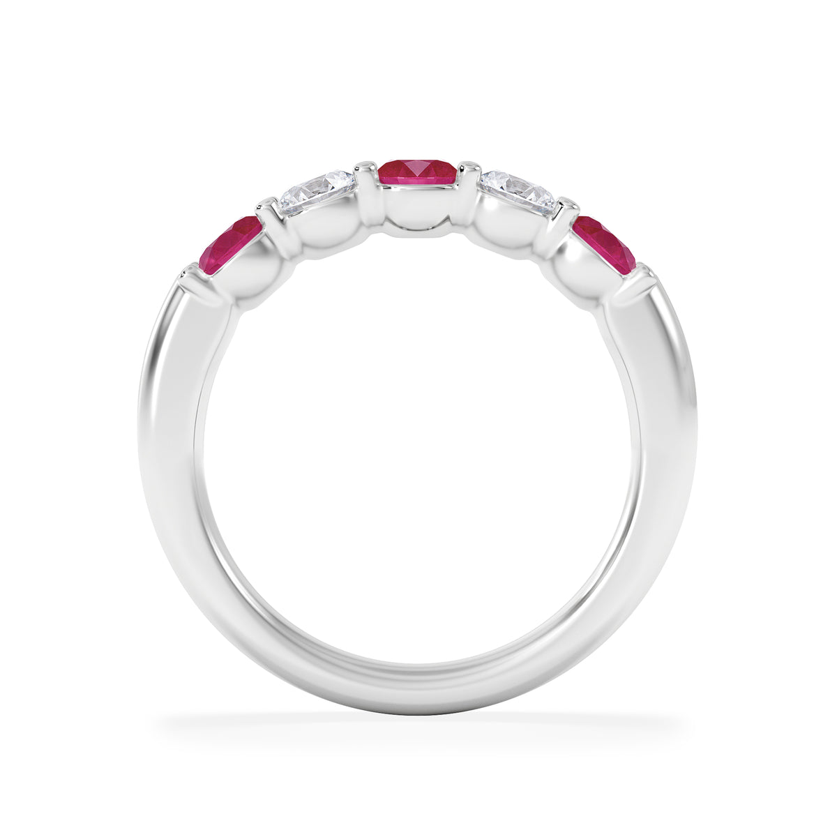 Solene 0.75ct Round Cut Lab Ruby and Lab Diamond Half Eternity Ring in 18K White Gold