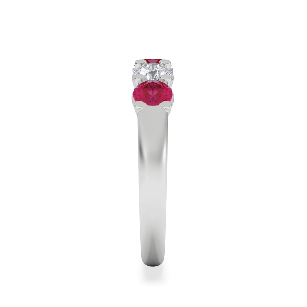Solene 0.75ct Round Cut Lab Ruby and Lab Diamond Half Eternity Ring in 18K White Gold