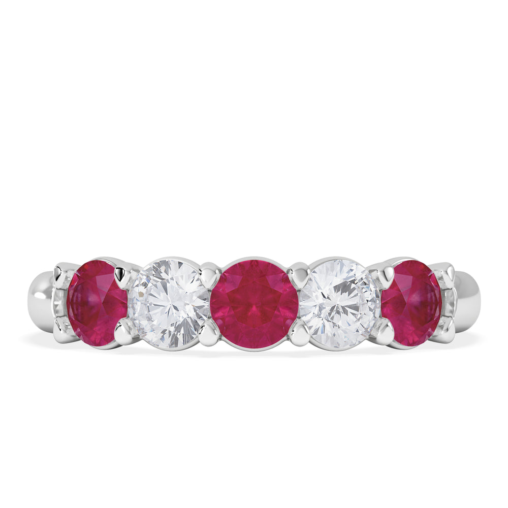 Solene 0.75ct Round Cut Lab Ruby and Lab Diamond Half Eternity Ring in 18K White Gold