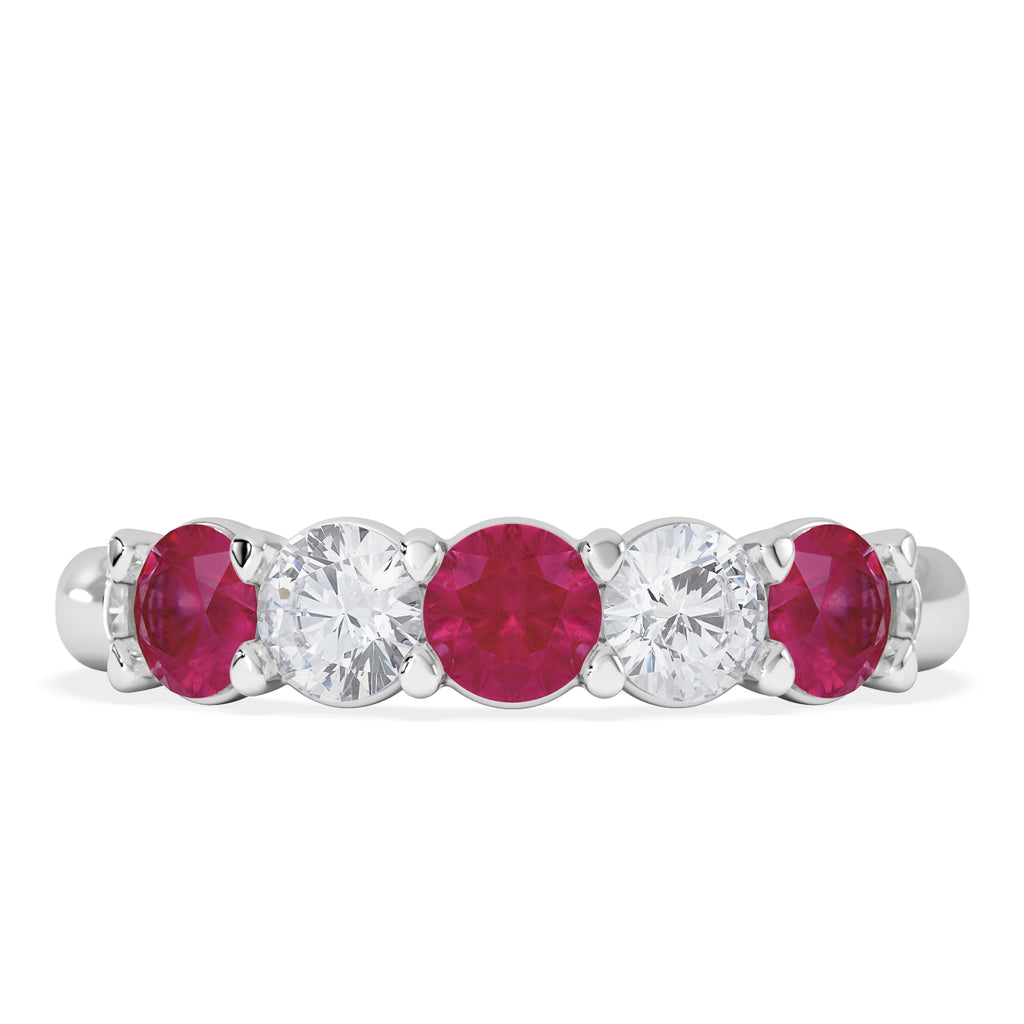 Solene 0.75ct Round Cut Lab Ruby and Lab Diamond Half Eternity Ring in 18K White Gold