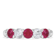 Solene 0.75ct Round Cut Lab Ruby and Lab Diamond Half Eternity Ring in 18K White Gold