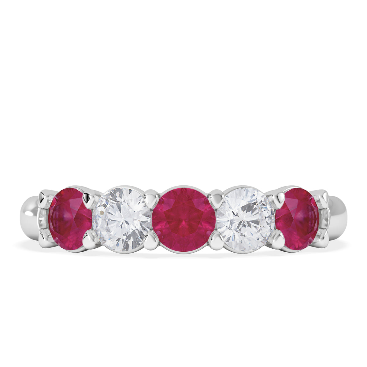 Solene 0.75ct Round Cut Lab Ruby and Lab Diamond Half Eternity Ring in 18K White Gold